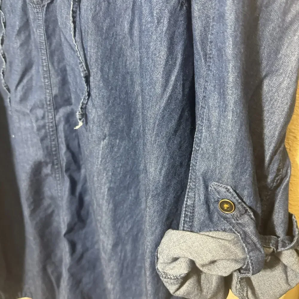 Cato Chambray Dress Sz 22/24W Dark wash blue Denim Shift Lace up neckline - Picture 3 of 7